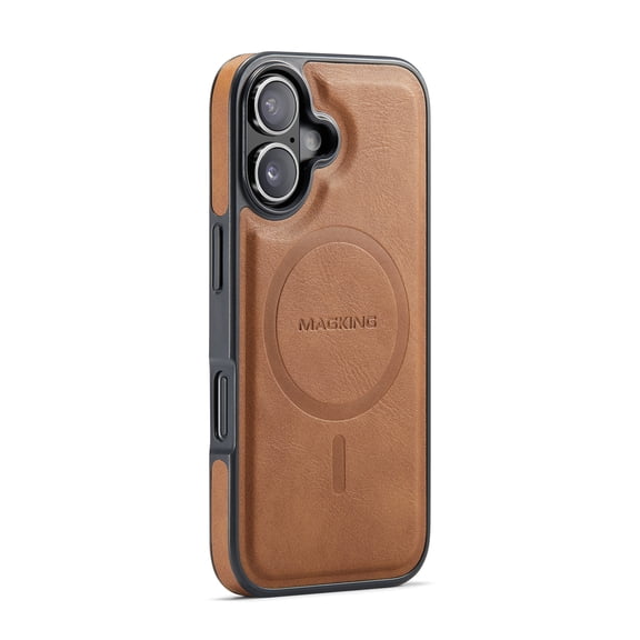 for iPhone 17 Magnetic Protective Case, Compatible with MagSafe, Classic PU Leather Anti-Scratch Non-Slip Wireless Charging Ultra Slim Durable Back Cover for iPhone 17, Brown