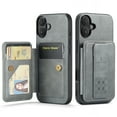 thumbnail image 1 of for iPhone 17 PU Leather Back Case, Vintage Slim Card Slot with Magnetic Closure Wristband Holder Kickstand RFID Blocking Wallet Phone Case Cover for iPhone 17, Gray, 1 of 9