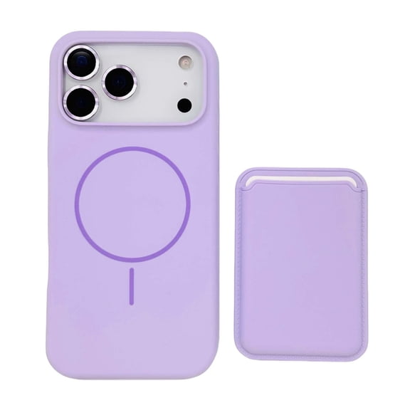 For iPhone 17 Phone Case,2-in-1 Magnetic Detachable Card Holder,Compatible with Mag-Safe,With Camera Lens Protector,Shockproof Ultra Slim Anti-fall Anti-scratch Rugged Phone Case,Lightpurple