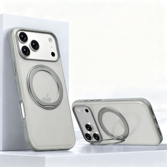 For iPhone 17 Phone Case,360° Rotatable Ring Kickstand,Anti-fingerprint Matte Translucent Back,Shockproof Anti-fall Drop Protection,Support Mag-Safe,Skin-feel Durable Phone Case,Gray