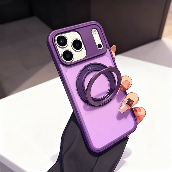 For iPhone 17 Phone Case,360° Rotatable Ring Kickstand,Compatible with Mag-Safe,PC + TPU Hybrid Protection,Matte Skin-feel Anti-fingerprint Translucent Back,Shockproof Phone Case,Purple