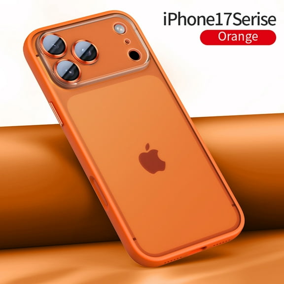 For iPhone 17 Phone Case,Built-in Lens Protector,Translucent Slim Cover,Matte Ultra Slim Shockproof Anti-fall Drop Protection,Rugged Durable Anti-Scratch Thin Phone Case,Orange