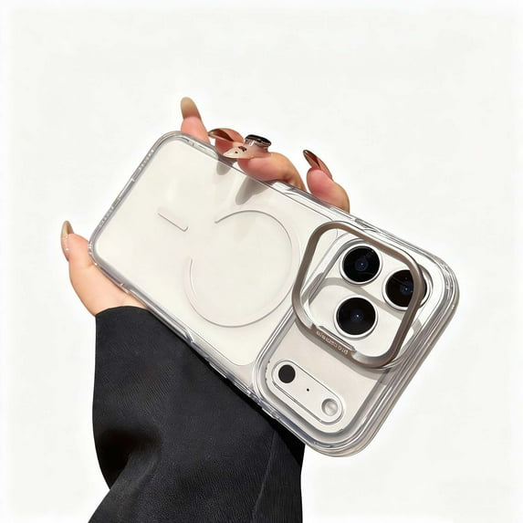 For iPhone 17 Phone Case,Clear Back Design,Compatible with Mag-Safe,With Lens Ring Kickstand,Ultra Slim Shockproof Anti-fall Drop Protection Anti-Scratch Rugged Phone Case,White
