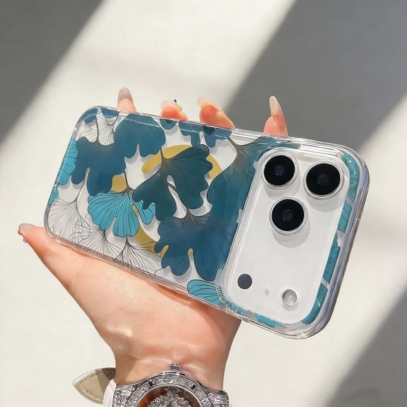 For iPhone 17 Phone Case,Fresh Floral Print Back Design,Crystal Transparent,Compatible With Wireless Charging,Ultra Slim Shockproof Anti-fall Anti-Scratch,Thin Fit Phone Case,D