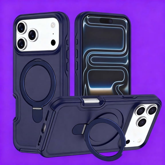 For iPhone 17 Phone Case,Heavy Duty Shockproof Anti-fall Drop Protection,With Invisible Ring Kickstand,Compatible with Mag-Safe,Anti-scratch Rugged Durable Phone Case Cover,Darkblue