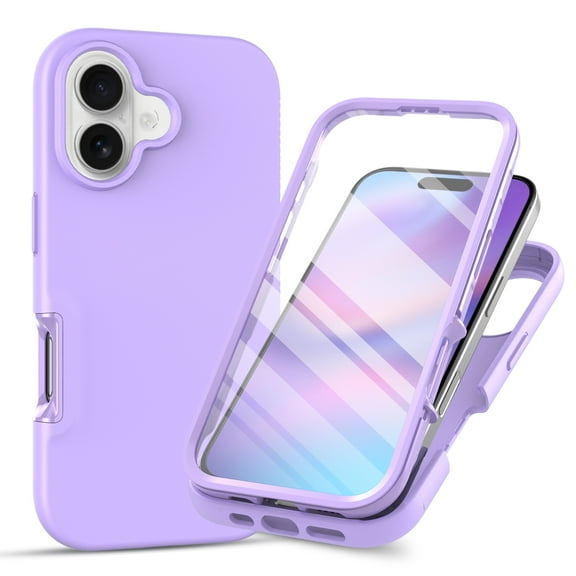 For iPhone 17 Phone Case,Hybrid 2-in-1 Heavy Duty Rugged Design,Built-in Screen Protector,Anti-Scratch Lightweight Shockproof Anti-fall Protection,Durable Rugged Phone Case,Purple