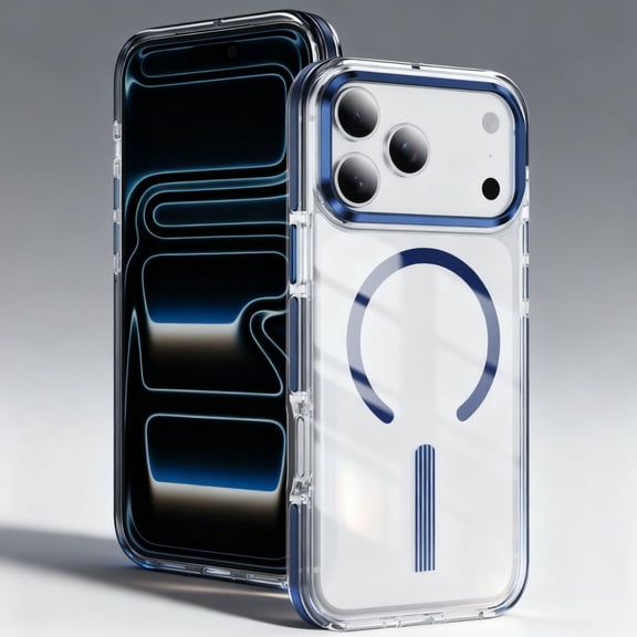 For iPhone 17 Phone Case,Two-color Design,Compatible with Mag-Safe,Crystal Transparent Back,Ultra Slim Shockproof Anti-fall Military-Grade Drop Protection,Thin Fit Phone Case,Darkblue