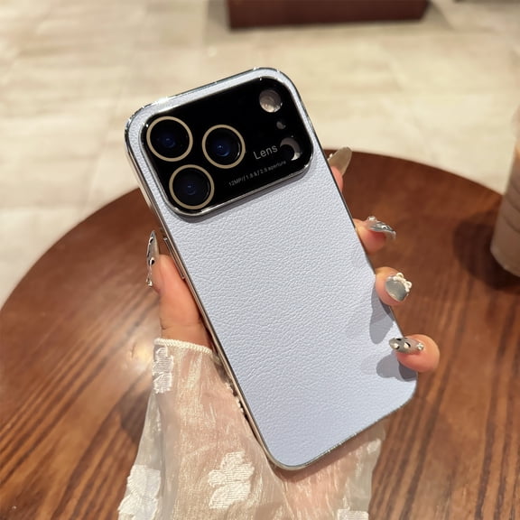 For iPhone 17 Phone Case,Ultra Slim Anti-Scratch PU Leather Back,Built-in Lens Protector,Shockproof Anti-fall Lightweight Electroplated Bumper Protection Rugged Thin Fit Phone Case,Blue