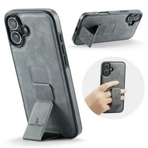for iPhone 17 Phone Case, Vintage Magnetic Finger Hand Wrist Strap Kickstand Shockproof Protective PU Leather Thin Fit Anti-Scratch Cover Compatible with iPhone 17, Gray