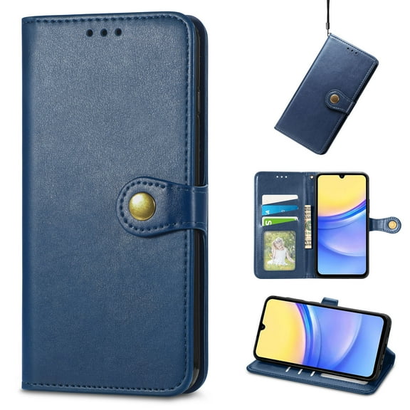 for iPhone 17 Phone Case Wallet Card Holder, Premium PU Leather Stand Flip Wrist Strap Magnetic Closure Shockproof Protective Wallet Case Cover for iPhone 17, Blue