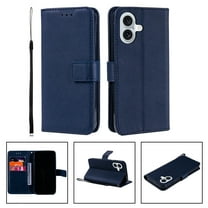 for iPhone 17 Phone Case Wallet,Women Flip Folio Cover with Credit Card Holders & Cash Pocket Solid Color PU Leather Kickstand Shockproof Case with Hand Strap for Woman Men,Darkblue