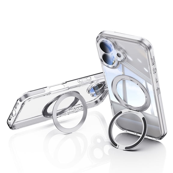 For iPhone 17 Phone Case,Wite 360° Rotatable Ring Kickstand,Built-in Lens Protector,Compatible with Mag-Safe,Transparent Back,Shockproof Anti-fall Rugged Thin Fit Phone Case,White