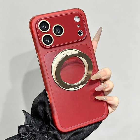 For iPhone 17 Phone Case,With 360°Rotatable Ring Kickstand,Compatible with Mag-Safe,Built-in Camera Lens Protector,Four Corners Rasied Drop Protection,Shockproof Phone Case,Red