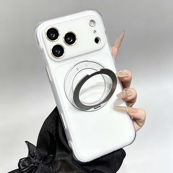For iPhone 17 Phone Case,With 360°Rotatable Ring Kickstand,Compatible with Mag-Safe,Built-in Camera Lens Protector,Four Corners Rasied Drop Protection,Shockproof Phone Case,White