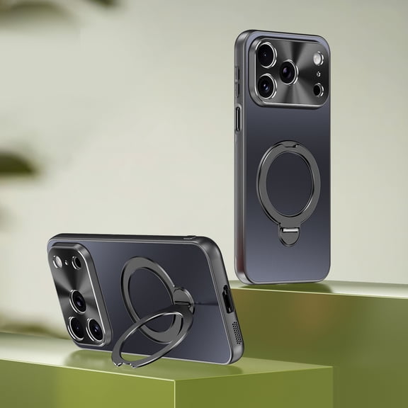 For iPhone 17 Phone Case,With 360° Rotatable Ring Kickstand,Compatible with Mag-Safe,Glossy Ultra Slim Shockproof Anti-fall Drop Protection,Durable Thin Fit Phone Case Cover,Gray