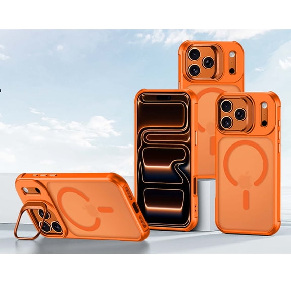 For iPhone 17 Phone Case,With Invisible Lens Ring Kickstand,Compatible with Mag-Safe,Anti-fall Drop Protection,Shockproof Ultra Slim Classic Hybrid Thin Fit Phone Case Cover,Orange