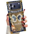thumbnail image 1 of for iPhone 17 Pro 6.3" Case, Glitter Foldable Bling Butterfly Kickstand Soft Cover Mirror Back Golden Plated Shockproof Protective Elegant Cute Case for Woman Girls for iPhone 17 Pro, Blue, 1 of 9