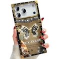 thumbnail image 1 of for iPhone 17 Pro 6.3" Case, Glitter Foldable Bling Butterfly Kickstand Soft Cover Mirror Back Golden Plated Shockproof Protective Elegant Cute Case for Woman Girls for iPhone 17 Pro, Black, 1 of 10