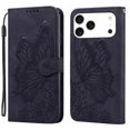 thumbnail image 1 of For iPhone 17 Pro 6.3" Large Butterfly Pattern Embossed Strong Magnetic Attachment/Closure, Card Slots/Pocket, PU Leather Flip Wallet Case ﻿,Black,For iPhone 17 Pro, 1 of 8