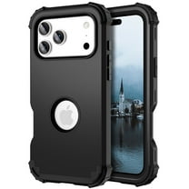 for iPhone 17 Pro Back Case, Phone Case Heavy Duty 2 in 1 Rugged Shockproof Protection Hybrid Hard PC Bumper Drop Protective Silicone for Girls Women Boys Men for iPhone 17 Pro, Black