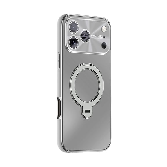 for iPhone 17 Pro Back Cover with Ring Kickstand, Luxury PC+TPU Glossy Slim Fit Shock-Absorbent Anti-Scratch Anti-Fingerprint Lens Protection Phone Cover for iPhone 17 Pro, Gray