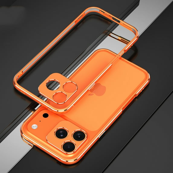 for iPhone 17 Pro Bumper Case with Camera Lens Circle Protection, Slim Fit No Back Backless Metal Bumper Shockproof Heat Dissipation Rugged Anti-Drop for iPhone 17 Pro, Orange