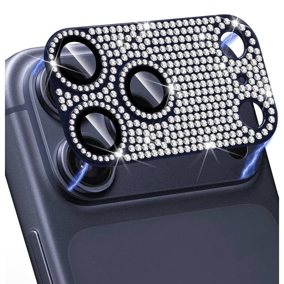 iPhone 17 Pro Camera Lens Protector Tempered Glass 9H Rhinestone Dark Blue