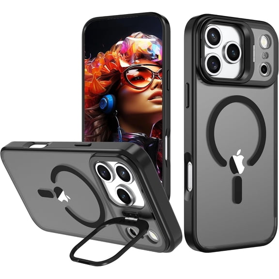 For iPhone 17 Pro Case with Built-in Camera Stash Stand, Compatible with MagSafe,Slim Fit & Lightweight,Magnetic Hard Back Soft Edge Scratch-Resistant Flexible Shockproof Cover