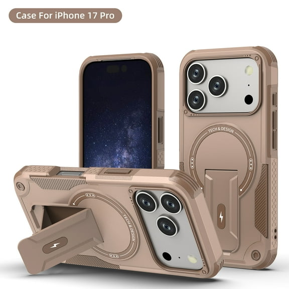 for iPhone 17 Pro Case, Built-in Kickstand, Compatible with Magsafe, Luxury Military-Grade Armor Shockproof Drop Protective Rugged Cover Hybrid Cell Phone Case for iPhone 17 Pro - Desert