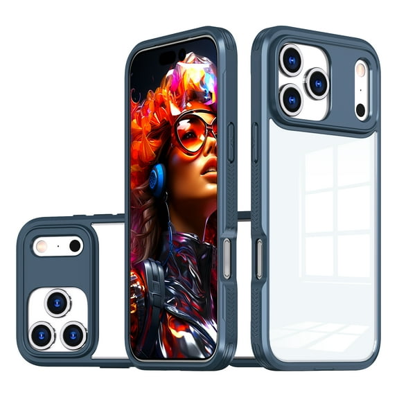 for iPhone 17 Pro Case with Camera Cover, for iPhone 17 Pro Case Crystal Clear & Not-Yellowing Slim Shockproof Protective Phone Case for iPhone 17 Pro,Navyblue