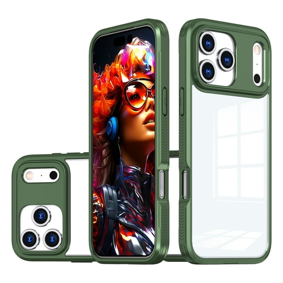 for iPhone 17 Pro Case with Camera Cover, for iPhone 17 Pro Case Crystal Clear & Not-Yellowing Slim Shockproof Protective Phone Case for iPhone 17 Pro,Olive
