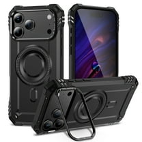 For iPhone 17 Pro Case with Camera Ring Stand, [Compatible with MagSafe] [Built-in Lens Ring Kickstand] Heavy Duty Rugged Shockproof Durable Anti-Scratch Magnetic Phone Case,Black