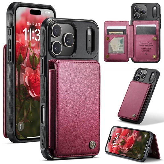 For iPhone 17 Pro Case with Card Holder, Wallet Case for Women Men with RFID Blocking, Durable Leather Kickstand Magnetic Clasp Shockproof for iPhone 17 Pro