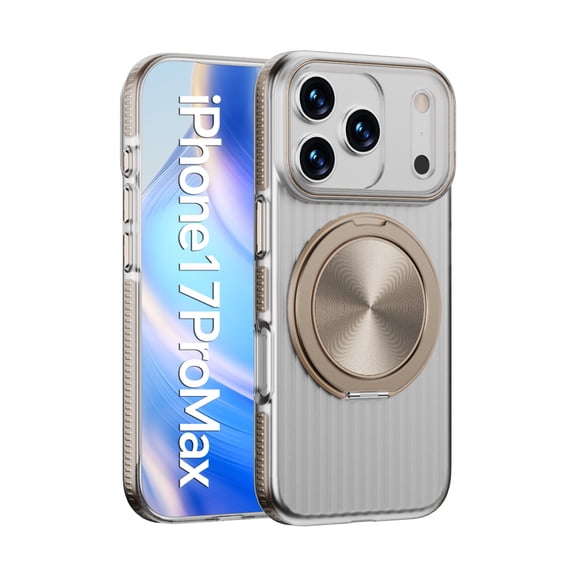 for iPhone 17 Pro Case Clear with Kickstand Magnetic Ring Stand [Compatible with MagSafe] [Drop Protection] Transparent Slim Fit Anti-Yellowing Phone Grip Cover for Men Women, Gold
