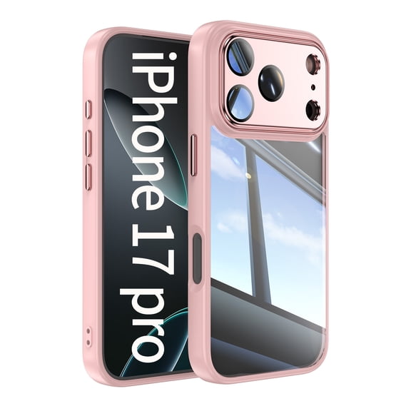 for iPhone 17 Pro Case Clear Slim, [Built in Lens Protector] [Non Yellowing] TPU Bumper Transparent Back Hard Shell Shockproof Thin for Men Women for iPhone 17 Pro, Pink