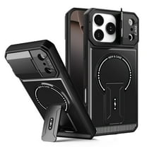 for iPhone 17 Pro Case, Compatible with MagSafe, Camera Flip Cover, Magnetic Bracket, Rugged Shockproof Drop Protection Durable Protective Phone Cover for Men & Women Hard PC Back Case, Black