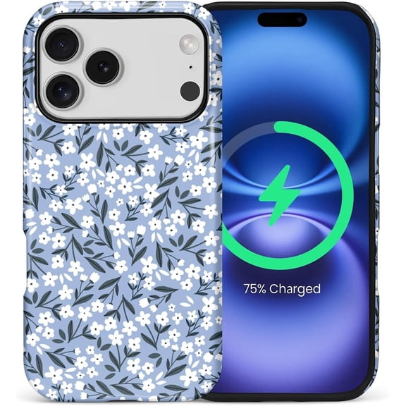 for iPhone 17 Pro Case,Compatible with MagSafe,Dual-Layer Hard Shell + Silicone Cover,Full Body Protection Shockproof Case for iPhone 17 Pro-Pretty Spring Floral Cute