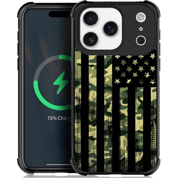 for iPhone 17 Pro Case Compatible with MagSafe, Soft TPU Anti-Skid Thread Four Corner Anti-Collision Protection Case for Men/Boys for iPhone 17 Pro 6.3inch Camo American Flag