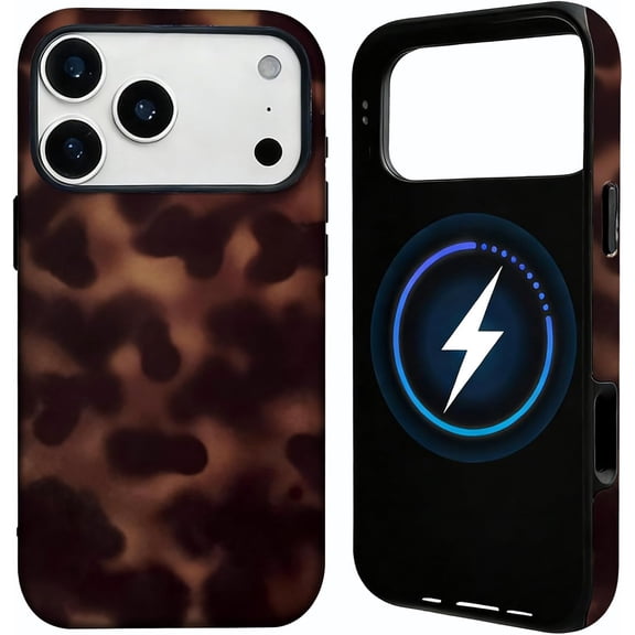 for iPhone 17 Pro Case [Compatible with Magsafe] Tortoise Shell Phone Case Dual-Layer Protective Shockproof Magnetic Cover for Women Girls - Brown Amber Leopard