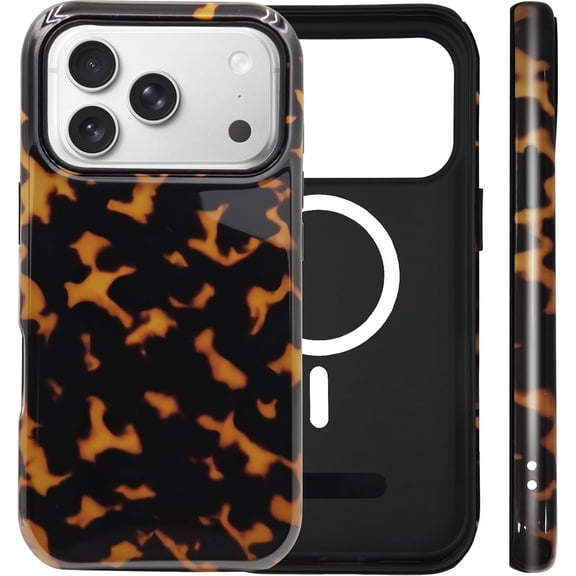 for iPhone 17 Pro Case Cute Tortoise Shell Phone Case Compatible with MagSafe, Dual-Layer Shock Protection(Hard PC + Silicone) - Aesthetic Protective Phone Cover for Women Girl, Amber