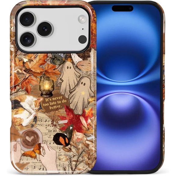 for iPhone 17 Pro Case, Fall Halloween Dual-Layer Shockproof Protective Phone Cover for Women Girls Men Boys, Durable Shockproof Military-Grade Drop Protection, Cozy Autumn Collage