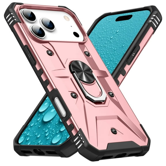 for iPhone 17 Pro Case with Invisible Ring Stand, Military Grade Drop Protection Case Support Car Mount Holder, Heavy Duty Shockproof Phone Cover for iPhone 17 Pro, Rosegold