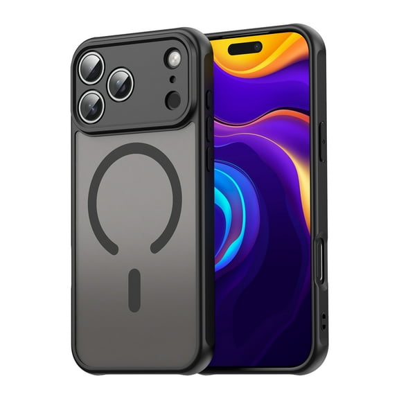 for iPhone 17 Pro Case Magnetic Phone Case Compatible with MagSafe, Soft TPU Bumper Hard Translucent Matte Back Slim Fit Shockproof Protective Case Cover for Men Women Girls - Black