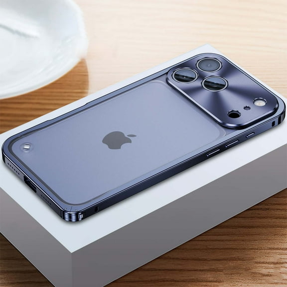 for iPhone 17 Pro Case Matte Translucent , Metal Camera Protection Frame, Anti-Fingerprint Frosted Hard Plastic & Metal Bumper, Slim Thin Smooth Shockproof Anti-fall Phone Cover,Darkblue