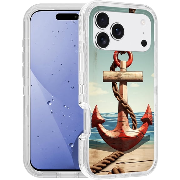 for iPhone 17 Pro Case, [Military Grade] Heavy Duty 3-Layer Transparent Shockproof Drop Full-Body Protective Phone Cover for iPhone 17 Pro 6.3", Nautical Anchor