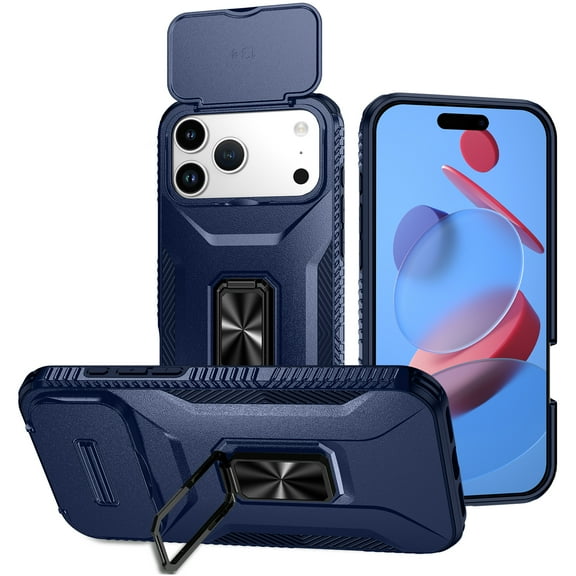 for iPhone 17 Pro Case with Sliding Camera Cover, [Drop Protection] [Magnetic Rotated Kickstand] Military Grade Shockproof Heavy Duty Cover for iPhone 17 Pro, Blue