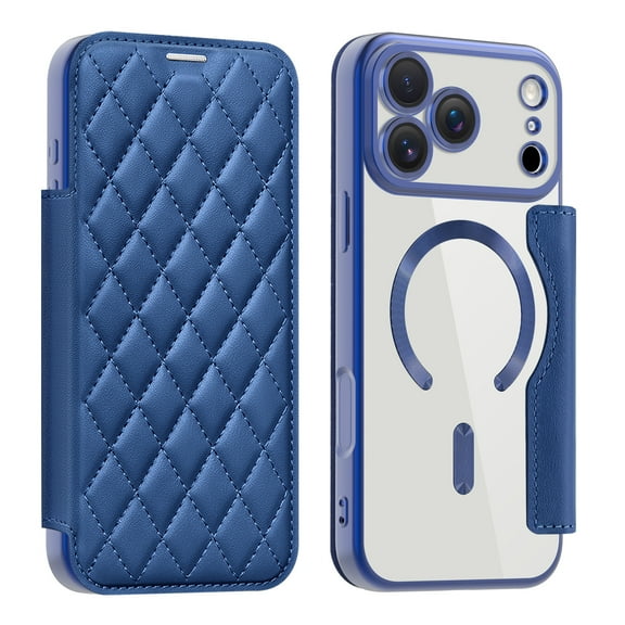for iPhone 17 Pro Case, Support Magnetic Wireless Charger, Slim Fit Flip Protective PU Leather Wallet Case with RFID Blocking Card Slot Build-in Len Protector for iPhone 17 Pro, Royalblue