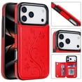 thumbnail image 1 of for iPhone 17 Pro Case Wallet with Card Holder, Floral Flower Pattern Back Flip Folio PU Leather Kickstand Card Slots Case for Women Girls, Double Magnetic Clasp Shockproof Cover, Red, 1 of 9