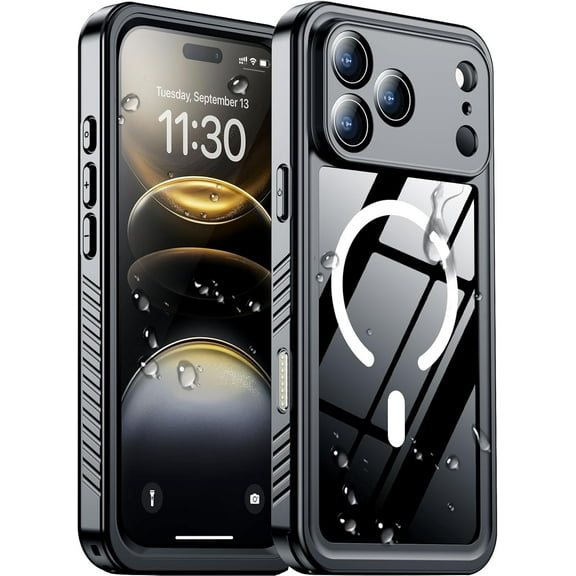 for iPhone 17 Pro Case,Waterproof Built-in Screen & Camera Protector IP68 Underwater Full Body 17FT Military Dropproof Shockproof Phone Case -Mag/Black