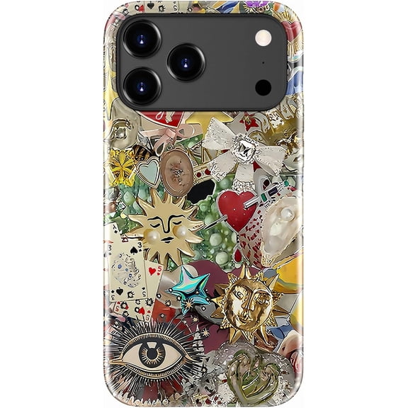 for iPhone 17 Pro Case - Wireless Charging Compatible - Dual-Layer Hard Shell + Silicone Cover - Shockproof Protective Phone Case with Stylish Designs for Women - Eyes Hearts Flowers